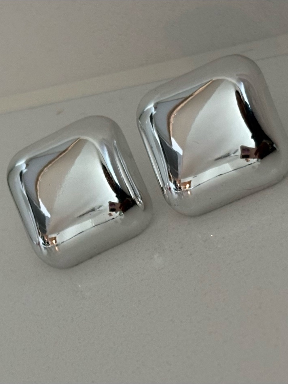 Pair of Square Silver Stud Earrings - Modern Mirror Finish
